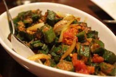 Bhindi Masala (Veg): fresh garden okra pan cooked with a blend of spices and herbs